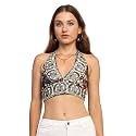 KE KANHA EXPORTS Halter Neck Wrap Top|top for Women|Backless Tops for Women|Halter Neck Tops|Adjustable wrap Waist|Boho Beach Border Print|Easily fits S-M|Bust30-36Inch|LengthUpTo 18Inch