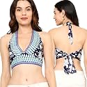 KE KANHA EXPORTS Halter Neck Wrap Top|top for Women|Backless Tops for Women|Halter Neck Tops|Adjustable wrap Waist|Boho Beach Border Print|Easily fits S-M|Bust30-36Inch|LengthUpTo 18Inch