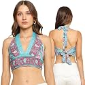 KE KANHA EXPORTS Halter Neck Wrap Top|top for Women|Backless Tops for Women|Halter Neck Tops|Adjustable wrap Waist|Boho Beach Border Print|Easily fits S-M|Bust30-36Inch|LengthUpTo 18Inch