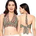 KE KANHA EXPORTS Halter Neck Wrap Top|top for Women|Backless Tops for Women|Halter Neck Tops|Adjustable wrap Waist|Boho Beach Border Print|Easily fits S-M|Bust30-36Inch|LengthUpTo 18Inch