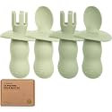 KeaBabies 4-Pack Silicone Baby Spoons and Forks Set, BLW, BPA-Free (Sage)