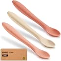 KeaBabies Silicone Baby Spoons Self Feeding 6-12 months, 3pk, Roseate,Small