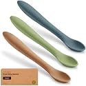KeaBabies Silicone Baby Spoons Self Feeding 6-12 months, 3pk, Desert, Small