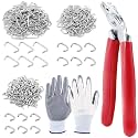 Keadic 362Pcs Angled Hog Ring Pliers with Galvanized Hog Rings, Gloves, 3/4", 1/2", and 3/8" Hog Rings, Professional Upholstery Hog Rings Kit for Plastic Meat & Sausage Casings