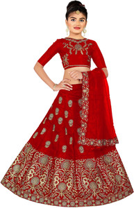 kedar fab girls lehenga choli ethnic wear embroidered lehenga choli and dupatta set red pack of 3
