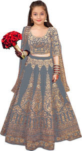kedar fab girls lehenga choli ethnic wear embroidered lehenga choli and dupatta set grey pack of 1
