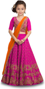 kedar fab girls lehenga choli ethnic wear embroidered lehenga choli and dupatta set pink pack of 1