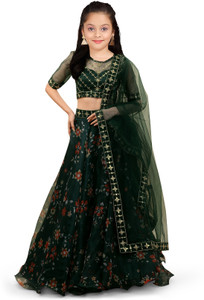 kedar fab girls lehenga choli ethnic wear floral print lehenga choli and dupatta set green pack of 1