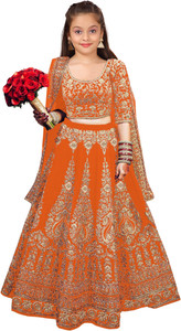 kedar fab girls lehenga choli ethnic wear embroidered lehenga choli and dupatta set orange pack of 1