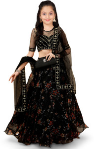 kedar fab girls lehenga choli ethnic wear floral print lehenga choli and dupatta set black pack of 1
