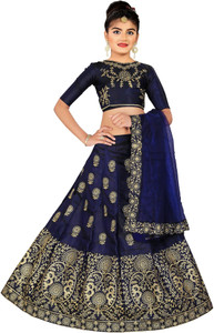 kedar fab girls lehenga choli ethnic wear embroidered lehenga choli and dupatta set dark blue pack of 3