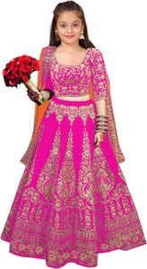 kedar fab girls lehenga choli ethnic wear embroidered lehenga choli and dupatta set pink pack of 1
