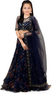 kedar fab girls lehenga choli ethnic wear floral print lehenga choli and dupatta set dark blue pack of 1