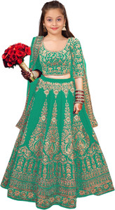 kedar fab girls lehenga choli ethnic wear embroidered lehenga choli and dupatta set light green pack of 1
