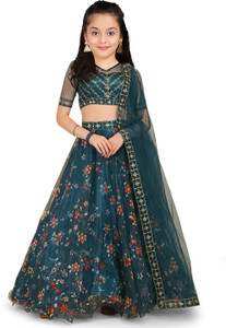 kedar fab girls lehenga choli ethnic wear floral print lehenga choli and dupatta set blue pack of 1