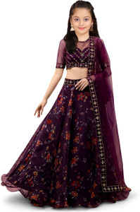 kedar fab girls lehenga choli ethnic wear floral print lehenga choli and dupatta set purple pack of 1