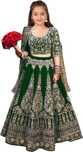 kedar fab girls lehenga choli ethnic wear embroidered lehenga choli and dupatta set green pack of 1