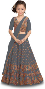 kedar fab girls lehenga choli ethnic wear embroidered lehenga choli and dupatta set grey pack of 1