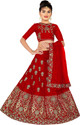 Kedar Fab Girls Lehenga Choli Ethnic Wear Embroidered Lehenga, Choli and Dupatta Set (Red, Pack of 3)