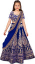 Kedar Fab Girls Lehenga Choli Ethnic Wear Embroidered Lehenga, Choli and Dupatta Set (Dark Blue, Pack of 1)