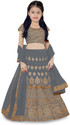 Kedar Fab Girls Lehenga Choli Ethnic Wear Embroidered Lehenga, Choli and Dupatta Set (Grey, Pack of 1)