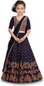 Kedar Fab Girls Lehenga Choli Ethnic Wear Embroidered Lehenga, Choli and Dupatta Set (Dark Blue, Pack of 1)