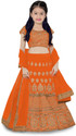 Kedar Fab Girls Lehenga Choli Ethnic Wear Embroidered Lehenga, Choli and Dupatta Set (Orange, Pack of 1)