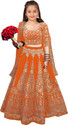 Kedar Fab Girls Lehenga Choli Ethnic Wear Embroidered Lehenga, Choli and Dupatta Set (Orange, Pack of 1)