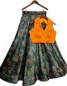 Kedar Fab Girls Lehenga Choli Ethnic Wear Printed, Self Design Lehenga Choli (Dark Green, Pack of 1)