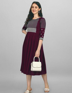 kedar fab embroidered viscose rayon a-line kurta for women maroon white