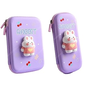 cartoon theme pencil case - 3d eva pencil case pouch multipurpose zipper pencil case for kids pen and pencil bag for school girls stationery storage box rabbit pack of 2