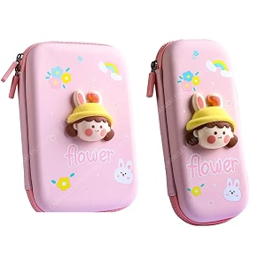 cartoon theme pencil case - 3d eva pencil case pouch multipurpose zipper pencil case for kids pen and pencil bag for school girls stationery storage box flower pack of 2