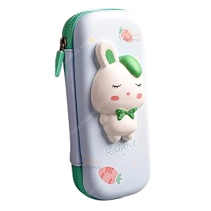 cartoon theme pencil case - 3d eva pencil case pouch multipurpose zipper pencil case for kids pen and pencil bag for school girls stationery storage box rabbit green small