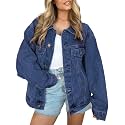 Kedera Women's Oversized Jean Jacket Long Blue Denim Jacket Long Sleeve Button Down Trucker Jacket Shacket Fall Coats