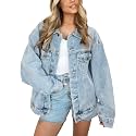 Kedera Women's Oversized Jean Jacket Long Blue Denim Jacket Long Sleeve Button Down Trucker Jacket Shacket Fall Coats