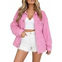 Kedera Women's Oversized Jean Jacket Long Blue Denim Jacket Long Sleeve Button Down Trucker Jacket Shacket Fall Coats