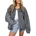 Kedera Women's Oversized Jean Jacket Long Blue Denim Jacket Long Sleeve Button Down Trucker Jacket Shacket Fall Coats