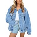 Kedera Women's Oversized Jean Jacket Long Blue Denim Jacket Long Sleeve Button Down Trucker Jacket Shacket Fall Coats