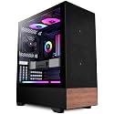 KEDIERS PC CASE ATX 3 Case Fans Pre-Installed, Mid Tower Computer Case with Tempered Glass, Printed Walnut Wood Panels,Support 360mm Radiator,Black Gaming Desktop Case (H3)