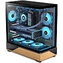 KEDIERS ATX Mid-Tower PC Case, 5 x 120mm ARGB PWM Fans Pre-Installed, Printed Walnut Wood Panels,Panoramic Tempered Glass, Reverse Connection Motherboard Compatible, Support 360mm Radiator,Black