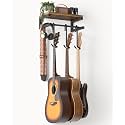 Keebofly Guitar Wall Mount Hangers Holds 3 Guitars with Rustic Shelf, 3-Detachable Guitar Hooks Universal Fit for Acoustic, Electric, Bass & Ukulele (Brown)