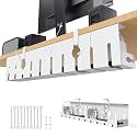 KEEGH Under Desk Cable Management Tray 32 in, Metal Cable Holder, White
