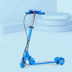 keekos kick scooter wide led light wheels adjustable handlebar kids scooter 3 wheeler blue