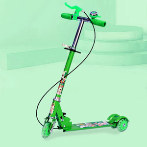 keekos kick scooter wide led light wheels adjustable handlebar kids scooter 3 wheeler green