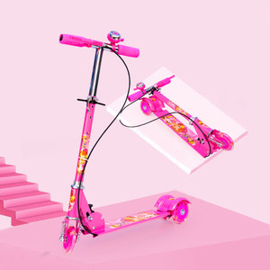 keekos scooter for kids 3 wheeler foldable kick skating cycle with brake bell led-wheel multicolor