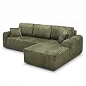 KEIKI 109" Corduroy L-Shaped Sectional Sofa with Left Chaise, Green