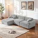 KEIKI 2Seat Modular Boneless Sectional Corduroy Sofa Couch with Chaise for City Apartment Apartment Living Family Friendly Homeowners Soft Plush Comfortable Cozy Relaxing Contemporary Design Grey