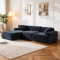 KEIKI 2Seat Modular Boneless Sectional Corduroy Sofa Couch with Chaise for Urban Loft Home Office Family Friendly Urban Professionals Cozy Warm Perfect for Entertaining Refined Design Black