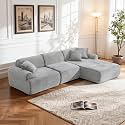 KEIKI 2Seat Modular Boneless Sectional Corduroy Sofa Couch with Chaise for City Apartment Small Space Family Friendly Homeowners Warm Inviting Comfy Supportive Rest Space Premium Design Grey
