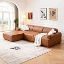 KEIKI 2Seat Modular Boneless Sectional Corduroy Sofa Couch with Chaise for Living Room Home Office Family Friendly Homeowners Cozy Warm Perfect for Entertaining Refined Design Antique Brown